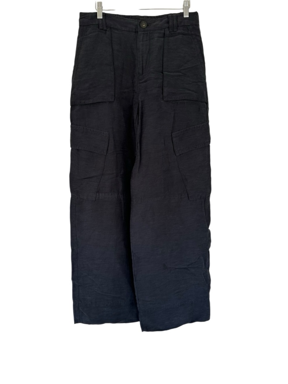 Vince • Navy Wide Leg Linen Blend Cargo Pants